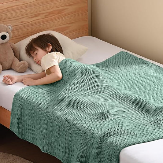 Guohaoi Knitted Weighted Blanket Kids (Haze Green 50"x60" 5lbs) No Beads Cooling Heavy Blanket, Home Decor Breathable Chunky Knit Throw Blanket for All-Season Use