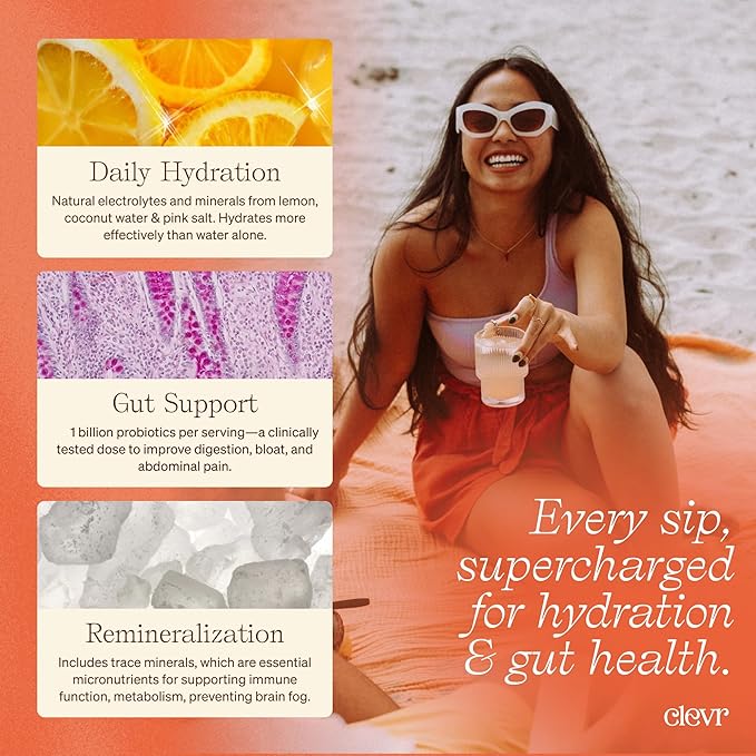 Clevr Mango Green SuperTea, 18 Servings, Hydration Organic Green Tea Blend with Coconut Water, Lemon Juice, 30mg Caffeine, 1 Billion Probiotics for Gut Health, Sea Salt, Trace Minerals, 5.08 oz