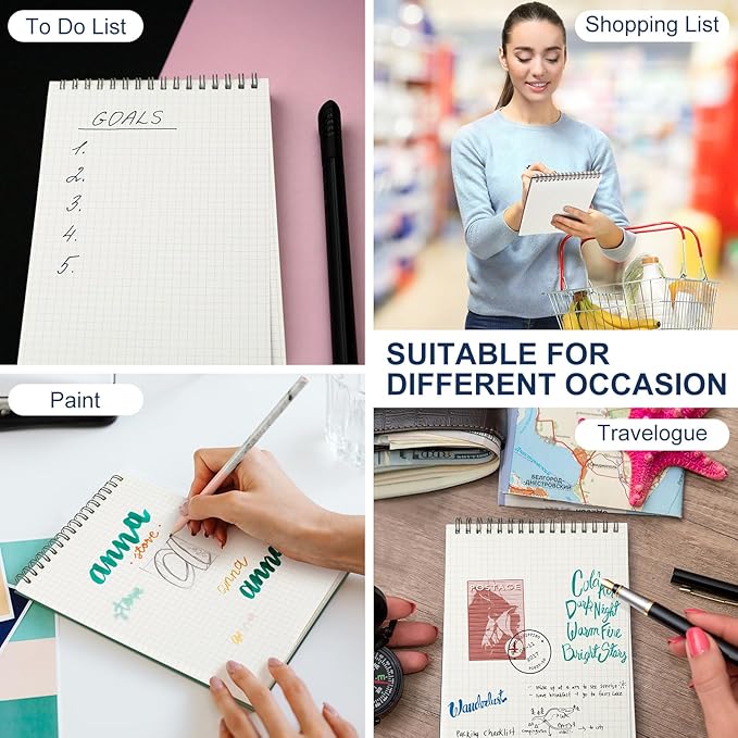 24 Pack Graph Paper Spiral Notepad A5 Top Wirebound Notepad Grid Notebook Steno Pads Memo Notebook Grid Paper 140 Pages for Writing Sketching Drawing Office Supplies (Black)