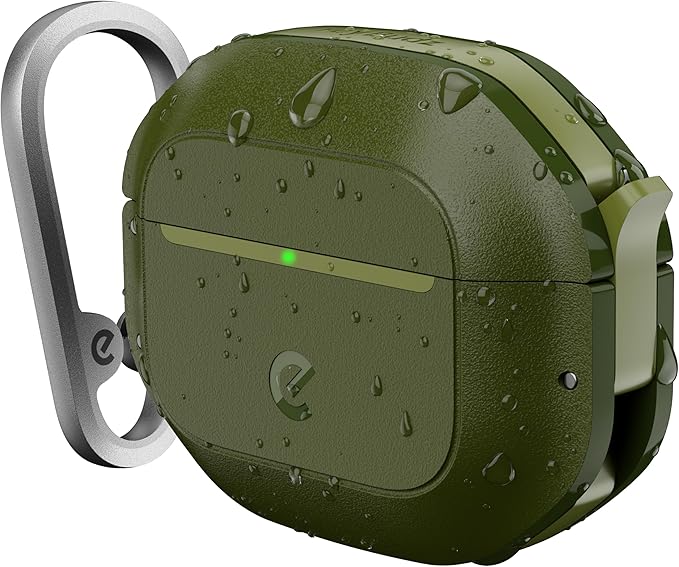 Keybudz for AirPods 4 Case with Lock - Fully Waterproof AirPods 4th Generation Case Cover - Keychain, Rugged Tough Protection, Hard Shell and Carabiner (Forest Green)