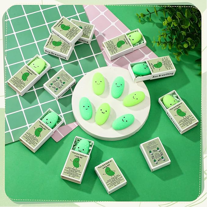Wettarn 50 Sets Appreciation Pickle Gifts Cute Stress Balls with Support Gift Boxes Inspirational Party Favors for Employee Coworker Friends Office Positive Relief Toys