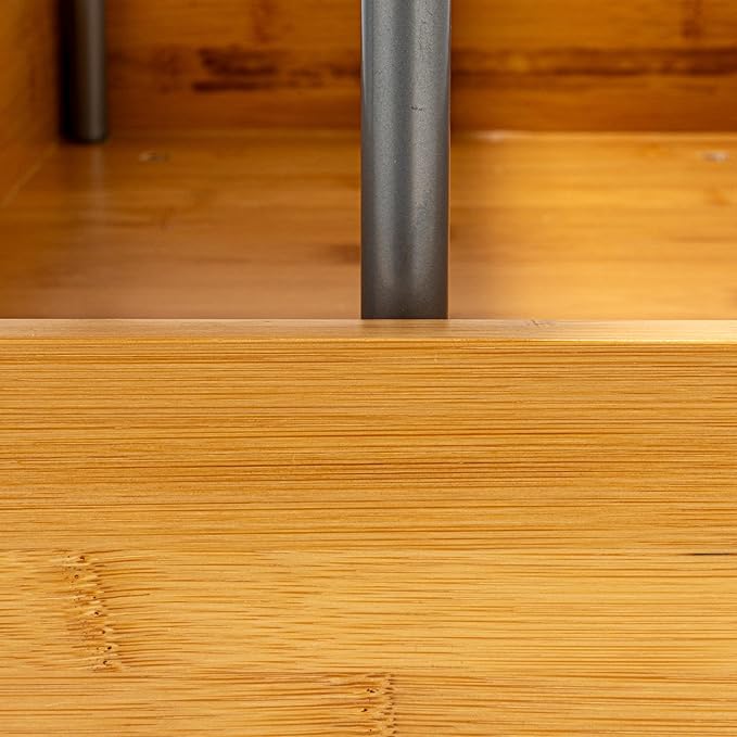 Household Essentials Glidez Steel and Bamboo Pull-Out/Slide-Out Storage Organizer for Under Sink or Cabinet Use - 2 -Tier Design - Fits Standard Size Cabinet or Shelf, Natural and Chrome