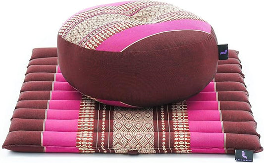 Leewadee Meditation Cushion Set – 1 Small Zafu Yoga Pillow and 1 Small Roll-Up Zabuton Mat Filled with Kapok