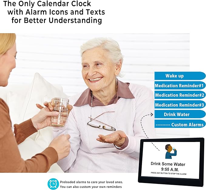 11.5 Inch Extra Large Digital Clock with 19 Alarms, Loud Talking Time, 20 Custom Reminders, Auto DST, 10-Level Auto Dimmer, Day Date Calendar Clock for Seniors Dementia Alzheimers', with Remote
