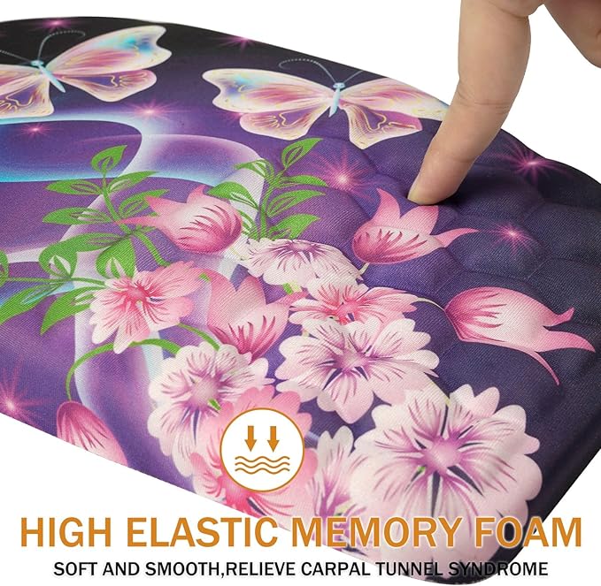 Ergonomic Mouse Pad Wrist Support,Upgrade Mousepad with Massage Design,Non-Slip PU Base Desktop Mouse Pads for Pain Relief, Computer, Office & Home,12 x 8 in（F-Butterfly with Flower）