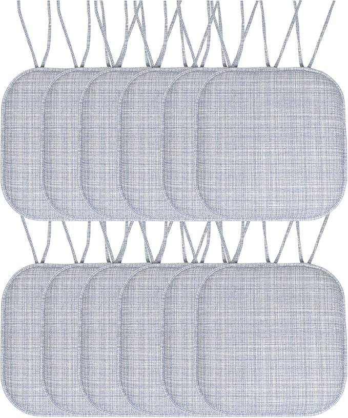 Sweet Home Collection Chair Cushion Memory Foam Pads with Ties Honeycomb Pattern Slip Non Skid Rubber Back Rounded Square 16" x 16" Seat Cover, 12 Pack, Aria Silver/Blue 4 Pack