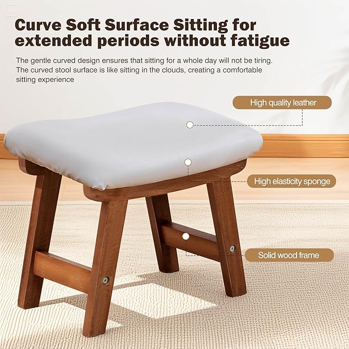 Foot Stool with Leather Cover,Foot Rest Made of Wooden for Couch,Bench,Sofa,Under Office Desk