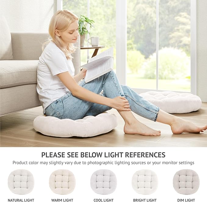 Meditation Floor Pillow Set of 2, Round Large Pillows Seating for Adults, Tufted Corduroy Cushion for Living Room Tatami, Beige 22 Inch