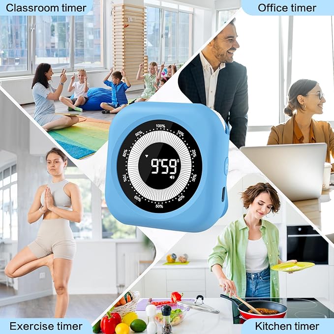 Visual Timer for Kids Rechargeable, 10-Hour Digital Timer ，Magnetic Timer with Visual Time Bars Design，3 Brightness/3 Volume Adjustable, Countdown/up Timers for Classroom Study Game GYM Kitchen Office