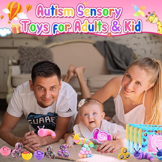 Cevioce 20Pcs Fidget Toys Adults Pack,Stocking Stuffers for Teens Boys Girls,Autism Sensory Toys with Fidget Spinner Slug Magnetic Rings,Squishy Fidget Toys ADHD Stress Relief,Party Favor for Kid-BPYP