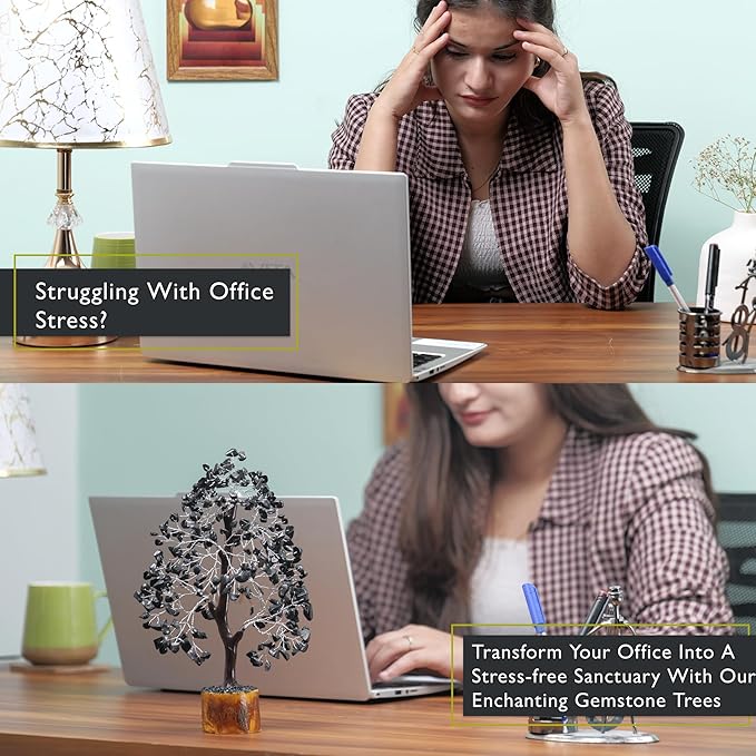 FASHIONZAADI Black Tourmaline Gemstone Tree - Crystal Tree of Life - Crystals and Stones Home Office Decor - Good Luck Gifts for Women