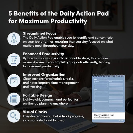 BestSelf Co. Daily Action Pad 60 Sheets – 120 GSM Paper, Ring-Bound Work Planner & To-Do List Notepad | Daily Planner for Productivity | Hourly Schedule, Task Checklist & Tomorrow’s Plan