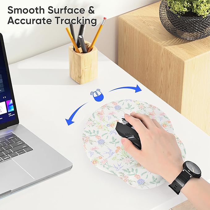 RICHEN Ergonomic Mouse Pad with Wrist Support,Non-Slip Rubber Base for Computer Laptop & Mac,Lightweight Rest for Home,Office & Travel (Flowers Swallows)