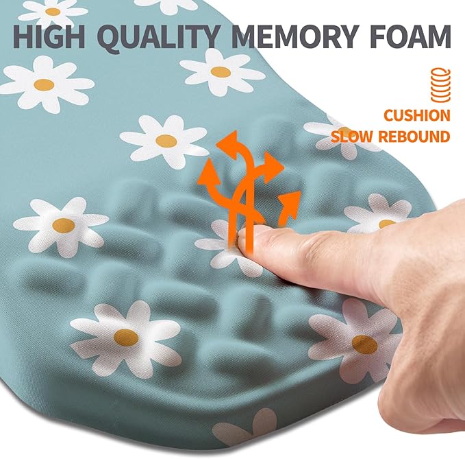 Ergonomic Slope Mouse Pad Wrist Support, Wrist Rest Mousepad for Carpal Tunnel Pain Relief with Massage Bulge and Slow Rebound Memory Foam (12x8 inch, White Flowers)