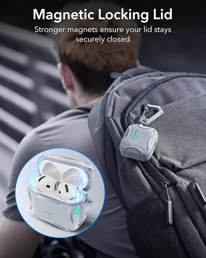 ESR for AirPods 4 Case, Compatible with AirPods 4th Generation Case (2024), Compatible with MagSafe, Powerful Drop Protection, Magnetic Lid, Cyber Series, Desert Titanium,Gray