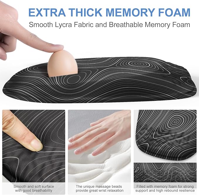 Mouse Pad with Wrist Rest, Comfortable Memory Foam Wrist Rest for Computer Keyboard, Ergonomic Mouse Pad Set for Easy Typing & Pain Relief for Office & Home Topographic