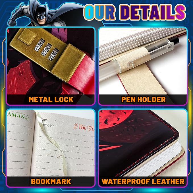 Superhero Diary with Lock for Boys – Comic-Inspired PU Leather Notebook Journal with Lock 228 Pages – Locked Diary Planner Organizer for Boys, Girls, Teens, Fans, School or Gift Use