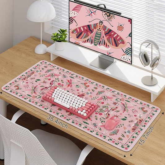 iCasso Pink Desk Pad Mat, XXL Large Mouse Pad, Desk Matt for Desktop, Anti-Slip Big Mousepad with Stitched Edges, Mouse Mat for Computer(Pink)