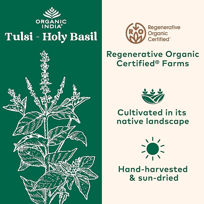 ORGANIC INDIA Tulsi Holy Basil Capsules - Holy Basil Extract - Holy Basil Leaf Supplement, Herbal Supplement, Immune Support, Stress Relief, Vegan, Gluten-Free, Kosher, Organic, Non-GMO - 90 Capsules