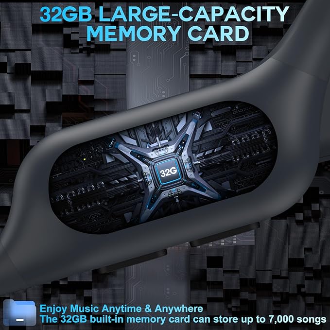 Swimming Headphone Open-Ear Bone Conduction-IP68 Waterproof Swim Earbuds with Bluetooth 5.4 Sport Headset with Safelight, 32G MP3 Memory Underwater Headphones, Running, Cycling