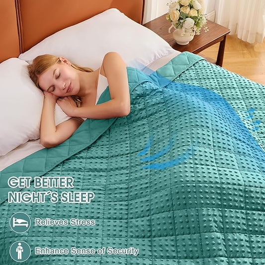 Weighted Blanket for Adults (12lbs, 48"x72" Twin Size) - Breathable Minky Heavy Blanket for 110-130lbs with Premium Glass Beads - Soft Thick Blankets for All-Season Sleeping - Teal