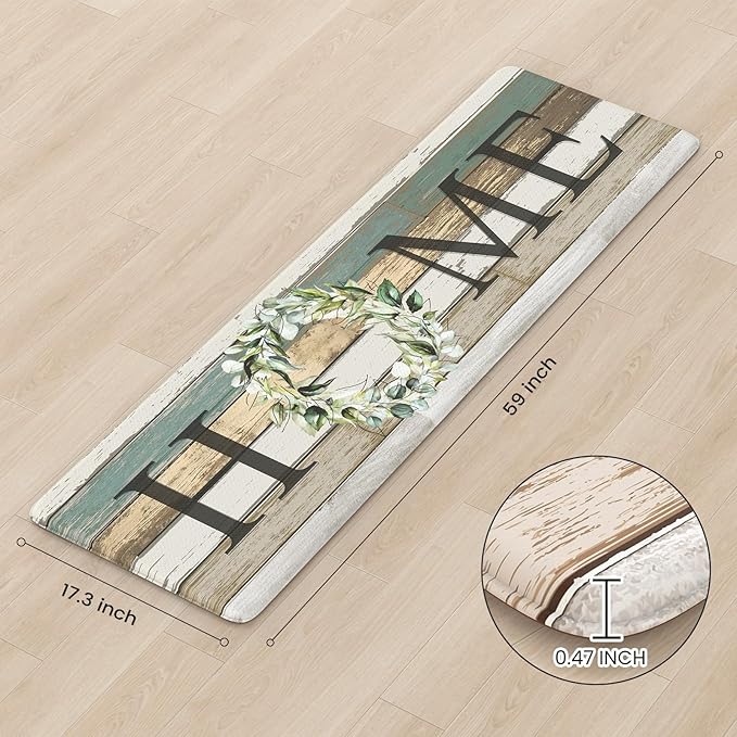 KIMODE Farmhouse Kitchen Runner Rug,17.3" x 59" Anti Fatigue Kitchen Mats for Floor Cushioned,Non-Skid Waterproof Comfort Thick Kitchen Floor Standing Mat for Front Sink,Laundry Room,Home