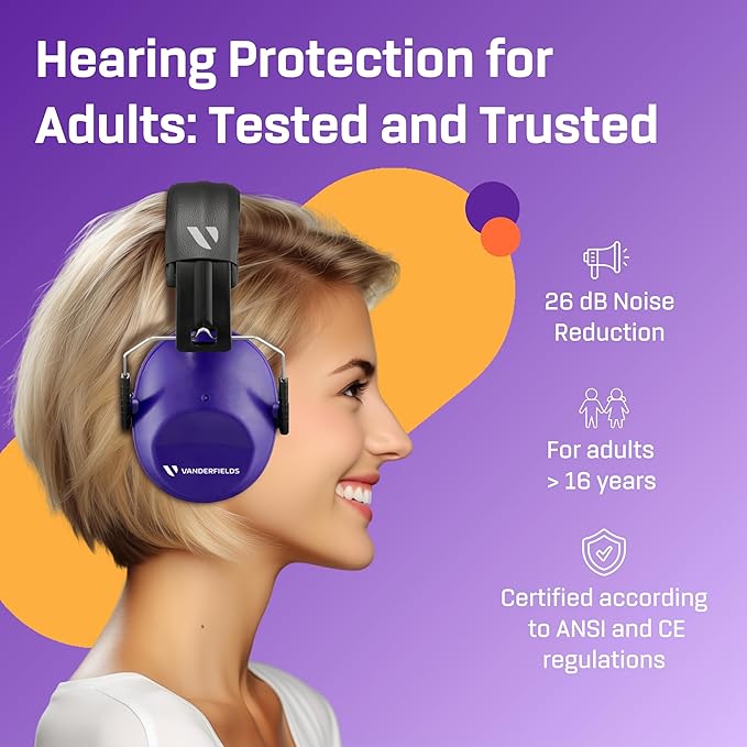 Vanderfields Hearing Protection Headphones - 26dB - Range Shooting Ear Protection - Noise Cancelling Ear Muffs for Adults