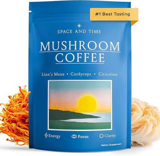 SPACE AND TIME Focus - Mushroom Coffee - 20 Cups of Focus, Productivity & Clean Energy - Instant Mushroom Coffee with Lions Mane, Cordyceps & L-Theanine
