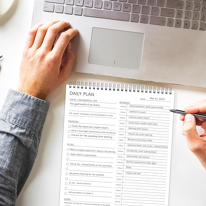 3 Pcs 24 Hour Daily Planner - To Do List for Work & Personal Life, Everyday Productivity Planner, Daily Schedule, 6.5 x 9.8