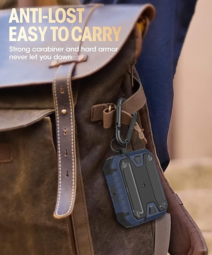 Koaichi Compatible with AirPods Pro(2nd Generation/1st Generation), Full-Body Rugged Hard Shell Protective Case Cover with Keychain Designed for AirPods Pro (2022/2019), Black/Blue