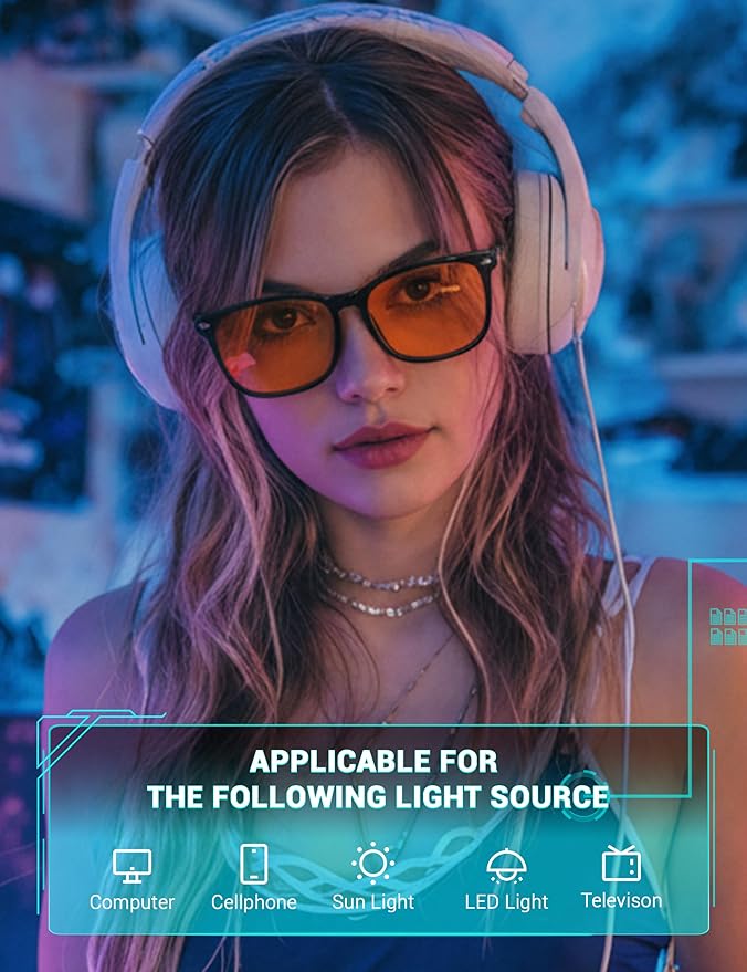 TIJN Blue Light Blocking Glasses Dual AR Coatings Amber Orange Lens for Computer Gaming