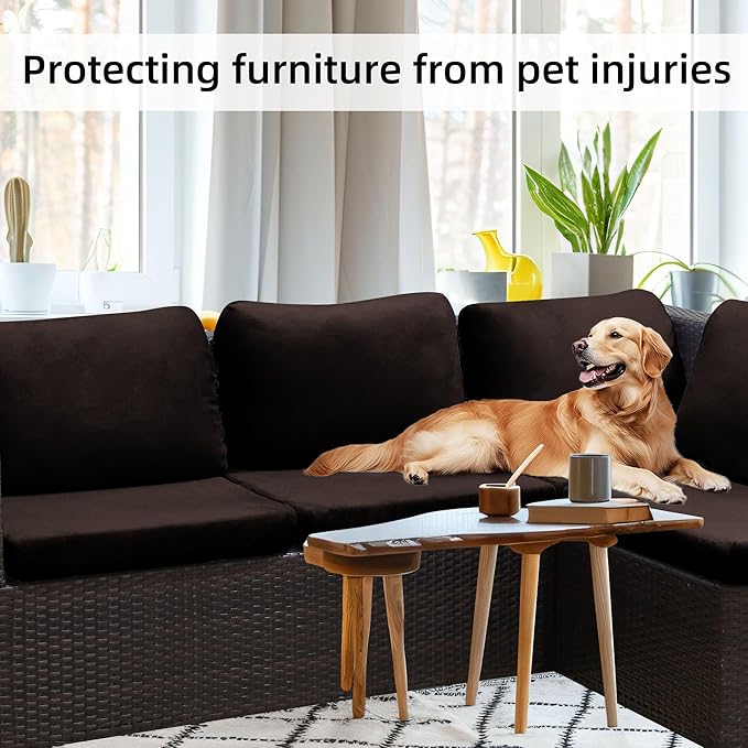 8Pcs Stretch Velvet Patio Cushion Cover,Fluffy,for Fall Outdoor Couch Cushion Cover Replacement,Washable Indoor Outdoor Cushion Slipcovers(Coffee,Cover Only)