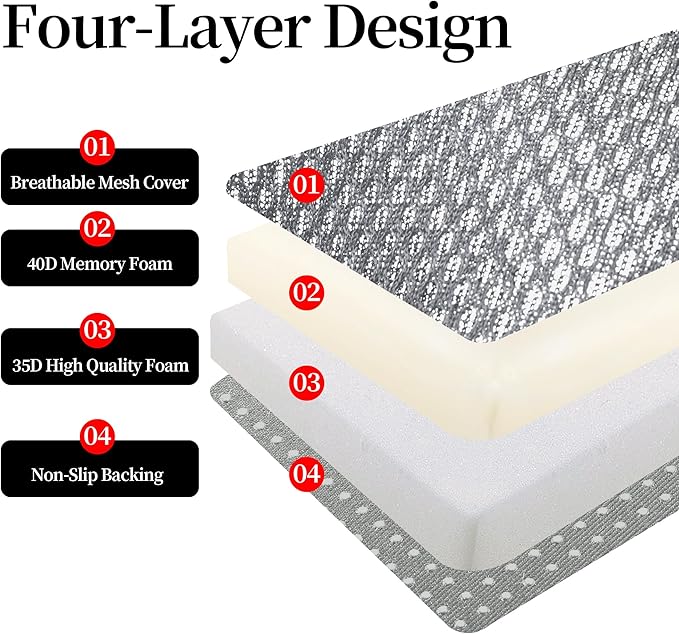 MABOZOO Extra Thick Chair Cushions,Office Chair Booster Seat Cushion to Raise Seat Height for Pain Relief,18 x 16 x 6 inch Non Slip Memory Foam Thick Cushion with Carry Handle（Grey）