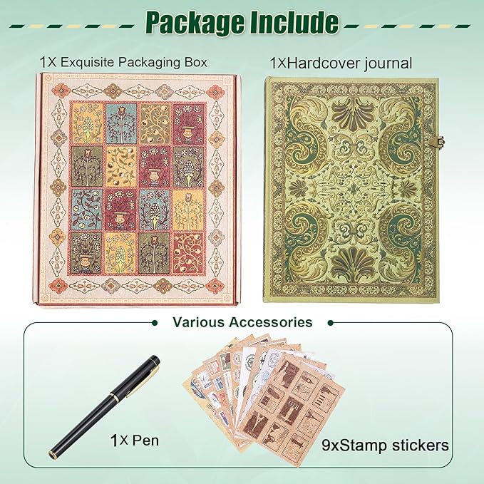 Vintage 3D Gilded Spinning Dream Cover Hardcover Journal,96 Sheets/192 Pages Vintage Lined Journal,Comes With Envelope Pocket Journal,Suitable As A Notebook,Travel Diary,Or Wedding Anniversary.