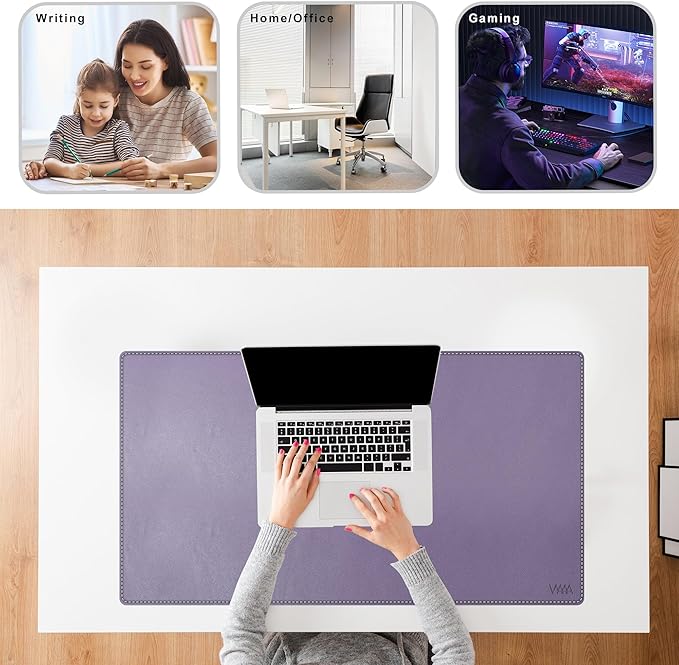 Vyaaa PU Leather Desk Mat, 40“ x 24” XXL Leather Desk Pad, Waterproof Extra Large Desk Mat, Large Mouse Pad, Desk Mats on top of Desks for Home or Office (Purple)