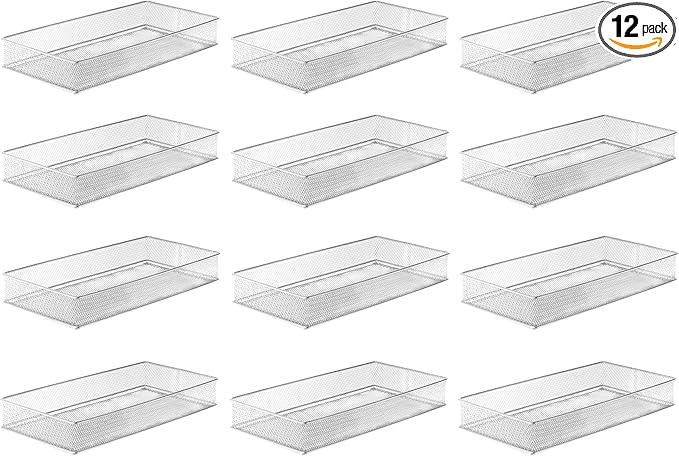 YBM HOME Silver Mesh Drawer Cabinet and or Shelf Organizer Bins, School Supply Holder Office Desktop Organizer Basket (12, 6x12x2 Inch)