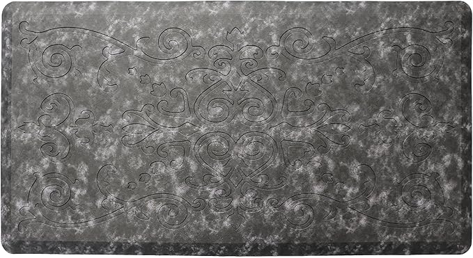 J&V TEXTILES Medallion Embossed Cushioned Anti Fatigue Floor Mat, Thick Non Slip Waterproof Rug,Heavy Duty Foam Standing Mat for Kitchen (Charcoal Gray, 17" X 28")