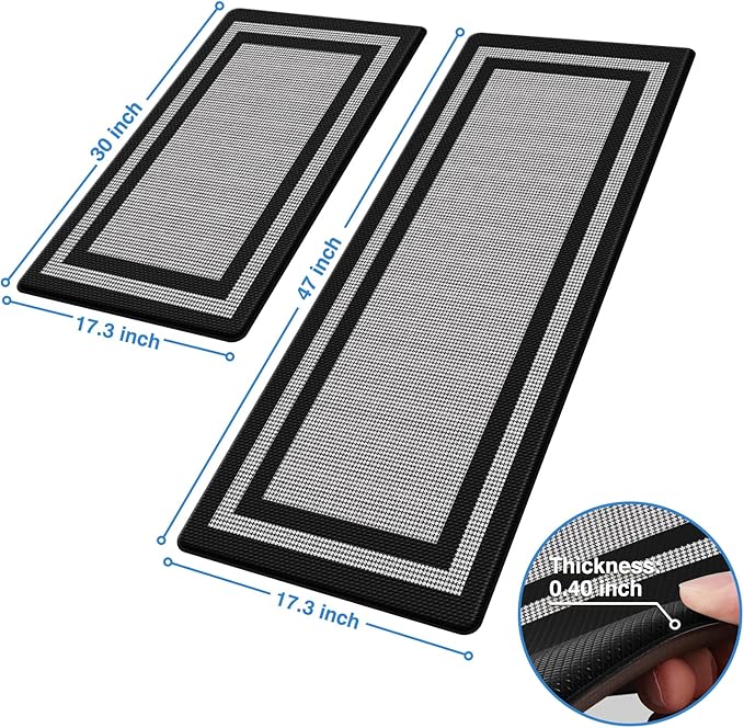 LuxStep Kitchen Mats [2 PCS] Cushioned Kitchen Rugs Anti-Fatigue Floor Comfort Mat,Non-Slip Standing Desk Mat,Waterproof Kitchen Rug Set for Kitchen,Floor,Office,Classic Black