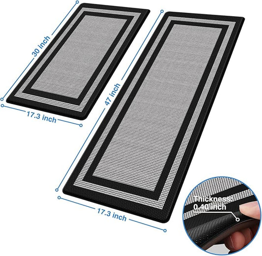 LuxStep Kitchen Mats [2 PCS] Cushioned Kitchen Rugs Anti-Fatigue Floor Comfort Mat,Non-Slip Standing Desk Mat,Waterproof Kitchen Rug Set for Kitchen,Floor,Office,Classic Black