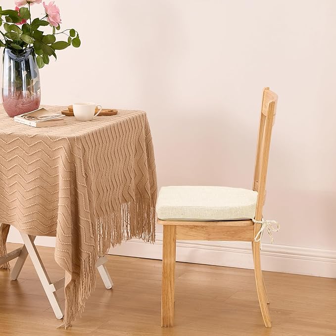 Chair Cushions for Dining Chairs with Ties and Removable Cover, Dining Kitchen Chair Pads with Non-Slip Bottom, High-Resilience Indoor Seat Cushions, 16'' x 16'' x 2'', Set of 2, Beige