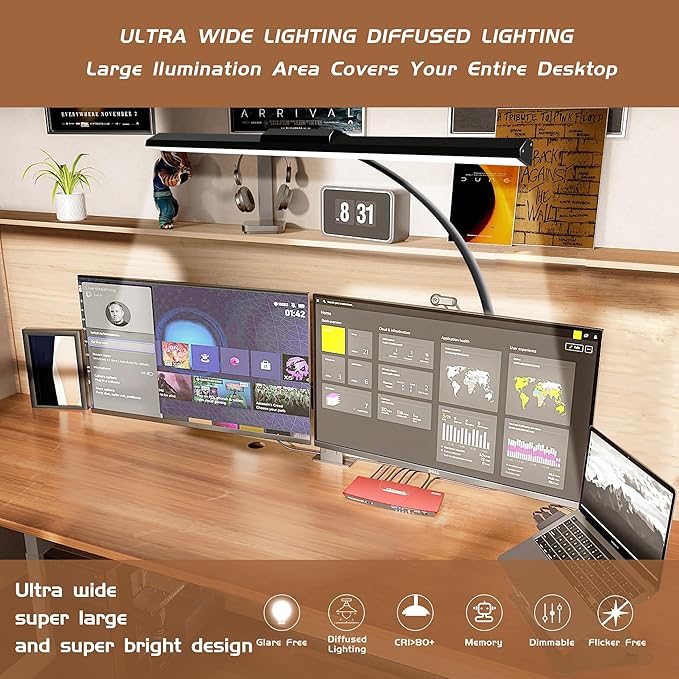 litren Clip On Desk Lamps for Office Home Desk Lights with Clamp with 3 Light Modes,10 Brightness 10W USB Adapter Adjustable LED Clamp Light for Computer Desktop Workbench Monitor Lamp