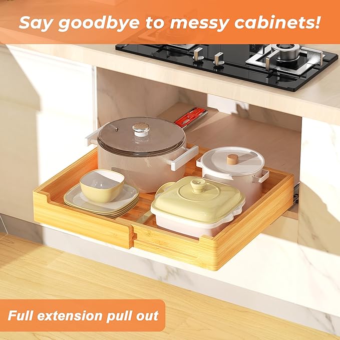 Kitchen Cabinet Pull Out Shelves, Adjustable Wooden Drawers for Cabinets, Cabinet Slide Out Shelves in Kitchen, Pantry or Bathroom