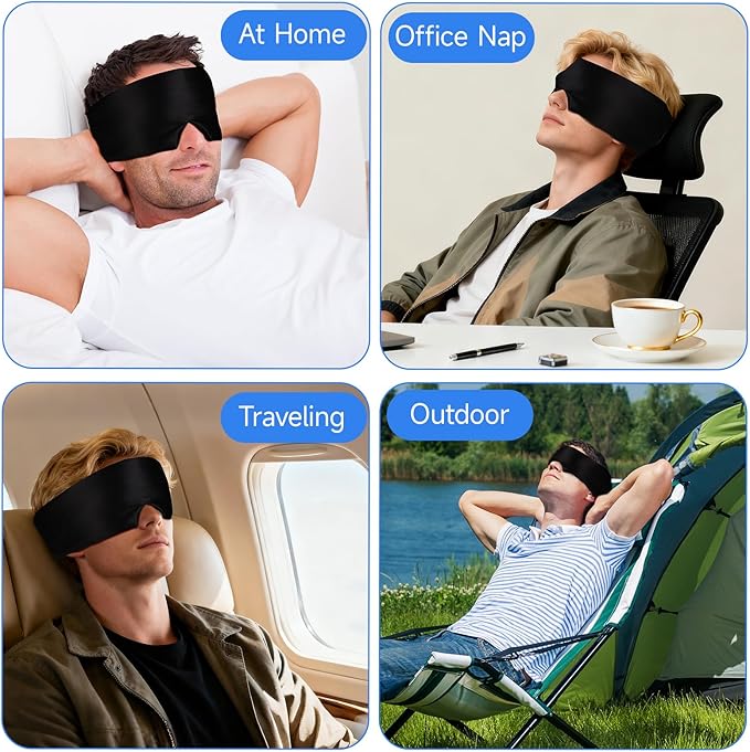 Mulberry Silk Sleep Mask for Men & Women - 100% Light Blocking Blackout Eye Mask for Side Sleepers, Adjustable Fit for All Heads, Soft Zero Pressure Comfort, Unisex Travel Eye Cover(Black)