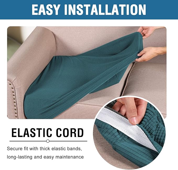 H.VERSAILTEX High Stretch Couch Cushion Covers,Chair Sofa Seat Slipcovers Couch Cushion Cover Stretch Furniture Protector for Kids, Pets(2 Packs Cushion Loveseat Covers, Deep Teal)
