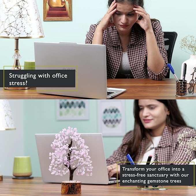 FASHIONZAADI Rose Quartz Crystal Tree of Life for Women Office Decor, Good Luck, Money, Meditation, Positivity, Handmade Healing Crystal Stones Bonsai Tree Spiritual Birthday Gifts for Women