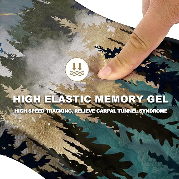 Ergonomic Wrist Rest Mouse Pad, Massage Relief for Carpal Tunnel, Entire Memory Foam Non-Slip, Computer Mouse Pad for Wireless, Forest Sunrise