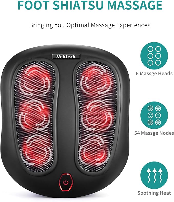 Nekteck Foot Massager with Heat, Shiatsu Heated Electric Kneading Foot Massager Machine for Neuropathy, Plantar Fasciitis, Feet Massage for Pain Relief, Circulation, Gifts for Man Woman Her Birthday