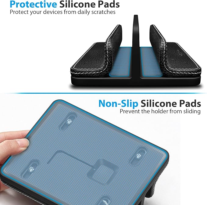 Leather Vertical Laptop Stand,Dual Laptop Holder Stand,Laptop Organizer with Adjustable Dock (18-26mm/0.7-1 in) for All MacBook/Tablet/Surface/Dell/iPad (Black)