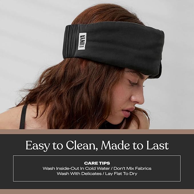 Lunya Sleep Mask with Box - Washable Silk Sleeping Mask and Headband for Beauty Routines - Thermoregulating Comfort for Restful Nights - Silk Eye Mask for Women - Large - Immersed Black
