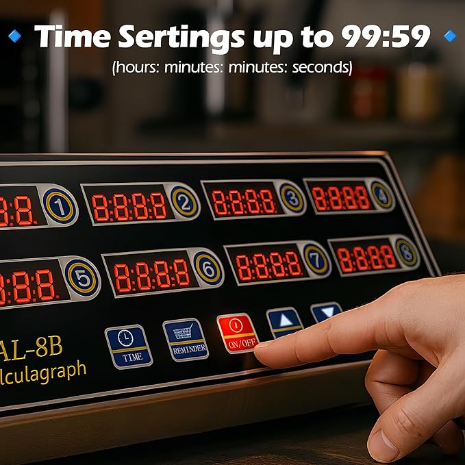 8-Channel Digital Kitchen Timer, Commercial Kitchen Timers for Cooking with Loud Alarm, Independent Settings, Multi-Chanel Countdown, Clock Reminder for Restaurant, Frying, Bakery, Coffee